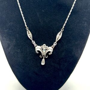 ❤️ Am Lee Necklace Art Deco Sterling Silver With Crystal Rhinestone